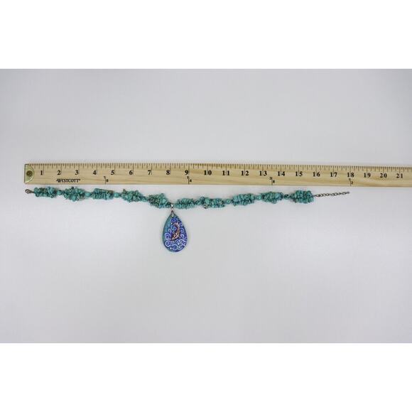 Turquoise Necklace with Hand Painted Koi Fish-Art to Wear-Beachy Coastal-Artsy - Picture 4 of 9